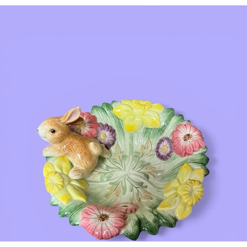 Fitz & Floyd Natures Treasure Bunny Rabbit Daffodil‎ Flowers Candy Bowl Easter